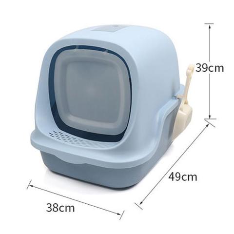 Large Cat Litter Box with Cover Closed Pet Litter Box and Scooper (Sky Blue)
