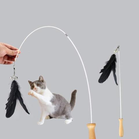 Cat Teaser Feather with Wooden Handle